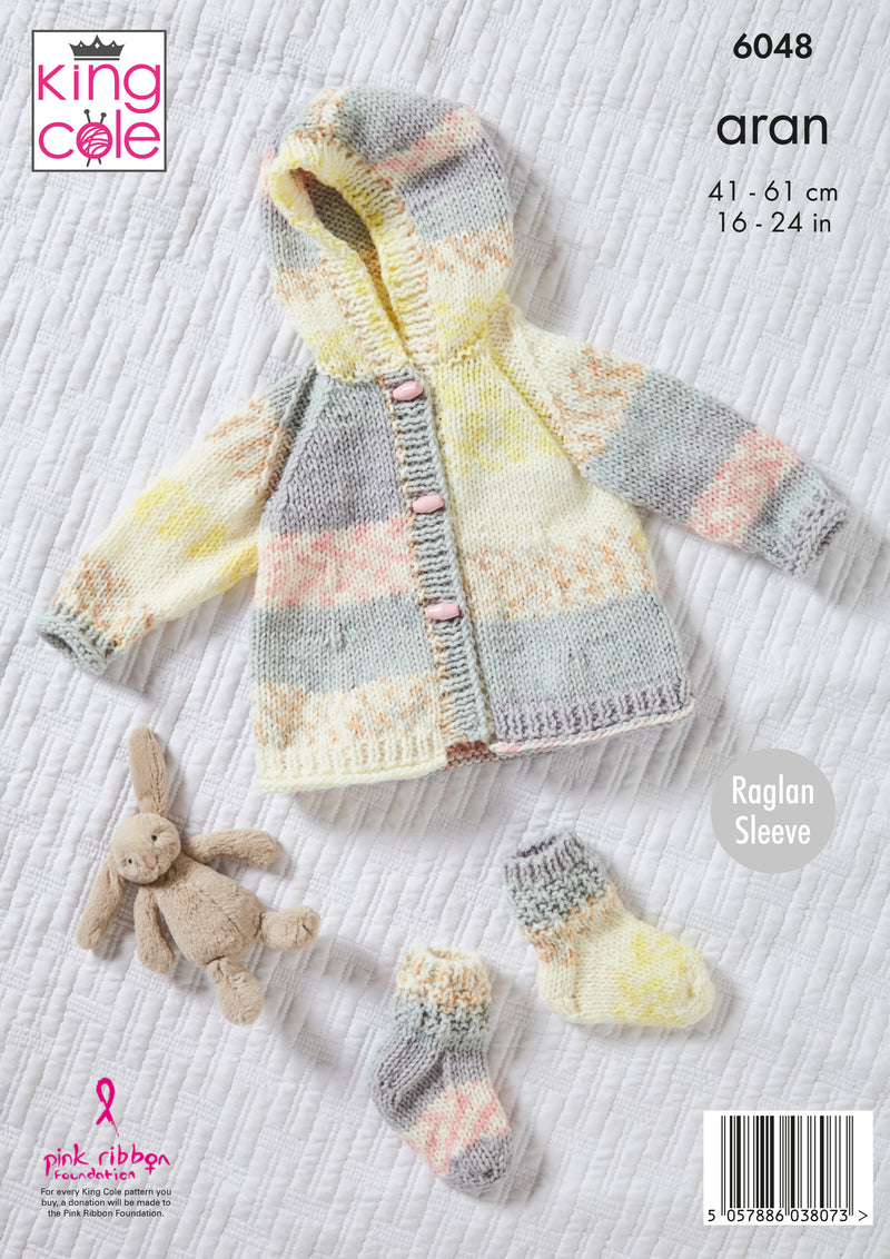 King Cole 6048 Aran Baby Knitting Pattern - Jacket, Coat, Hat, & Socks (3 mnths - 4 Yrs)