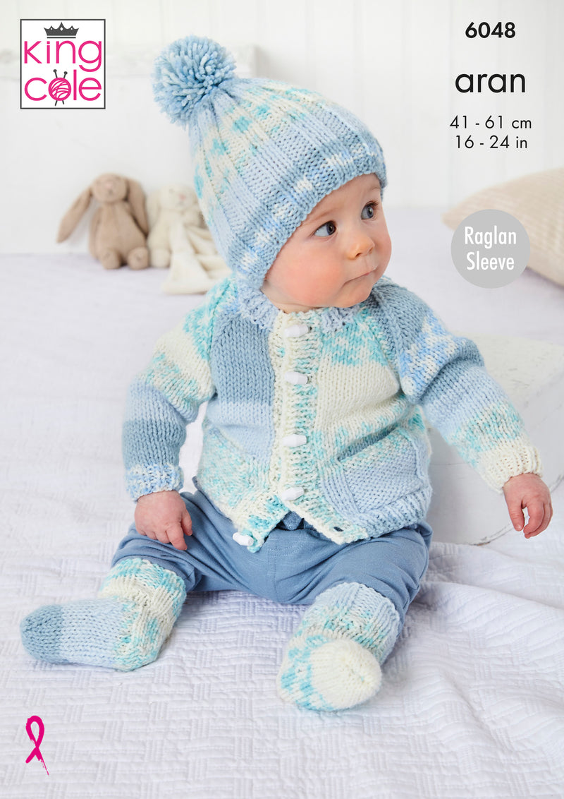 King Cole 6048 Aran Baby Knitting Pattern - Jacket, Coat, Hat, & Socks (3 mnths - 4 Yrs)