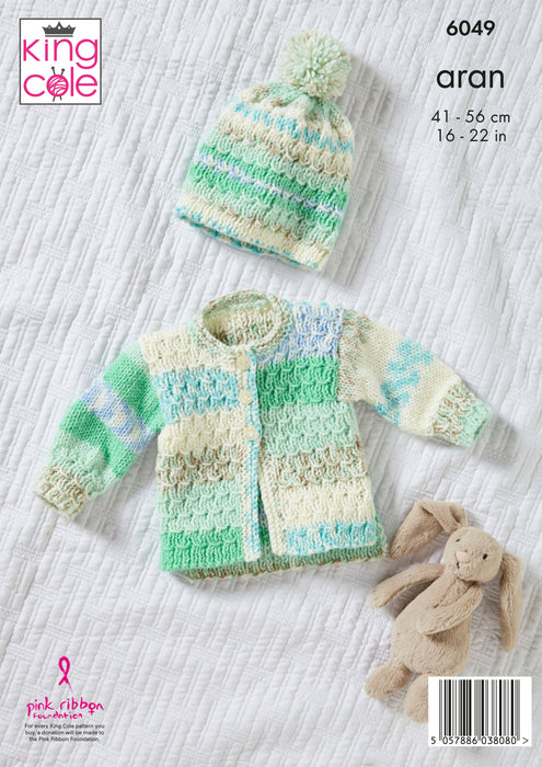 King Cole 6049 Aran Baby Knitting Pattern - Dress, Jacket, Hat, & Blanket (3 mnths - 4 Yrs)