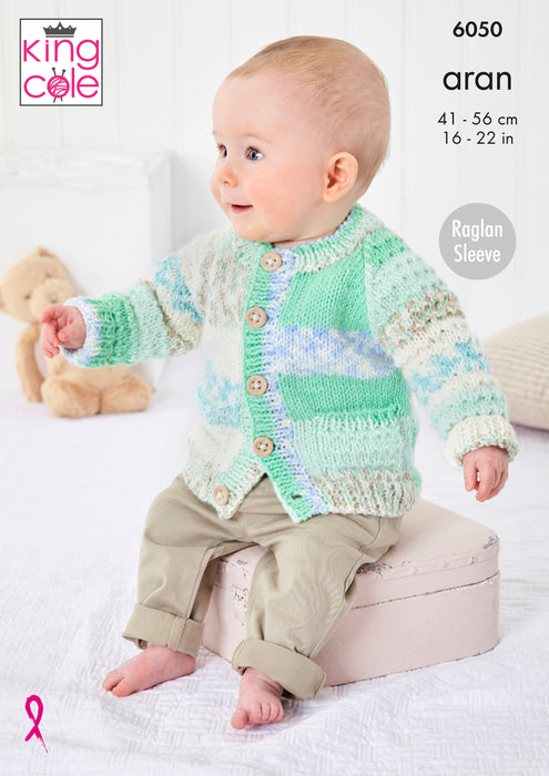 King Cole 6050 Aran Baby Knitting Pattern - Sweater, Jacket, & Hat (3 mnths - 4 Yrs)