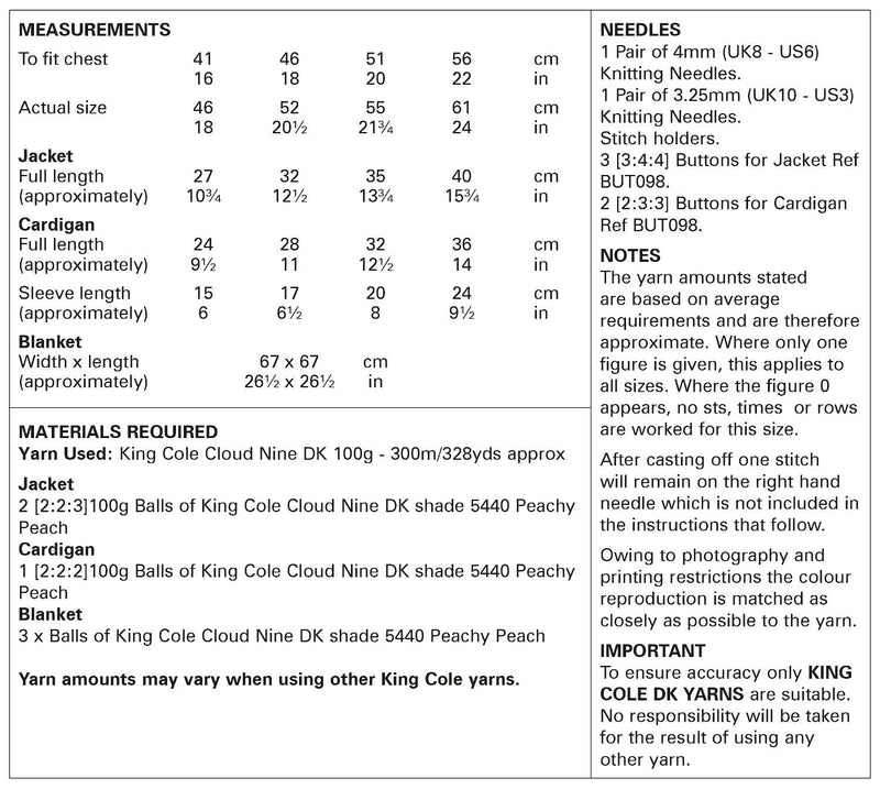 King Cole 6060 Double Knitting Pattern - Baby Jacket, Cardigan & Blanket (16 - 22in)