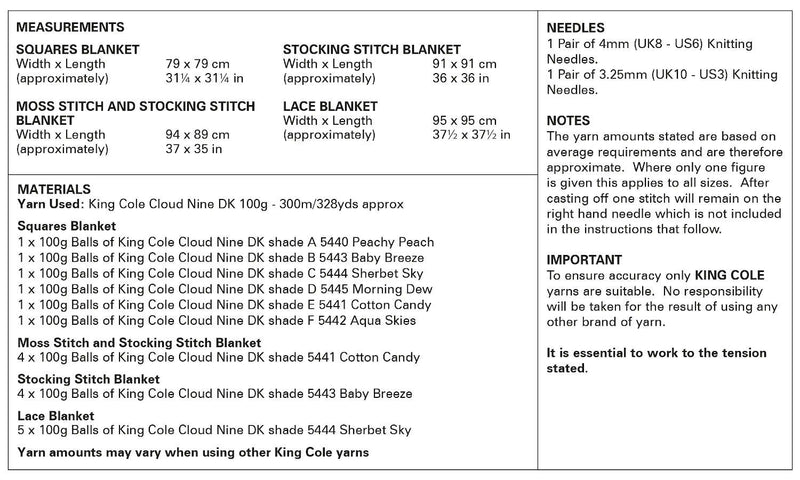 King Cole 6062 Double Knitting Pattern - DK Baby Blankets
