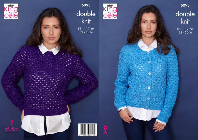 King Cole 6093 DK Ladies Knitting Pattern - Sweater & Cardigan (32-50in)