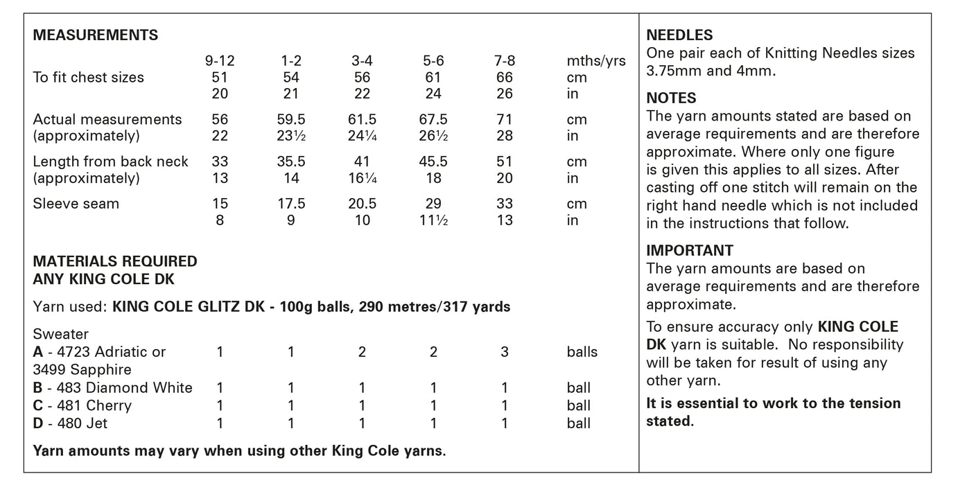 King Cole 6147 Children's Christmas Jumper Double Knitting Pattern - DK Sweater Pattern for Kids
