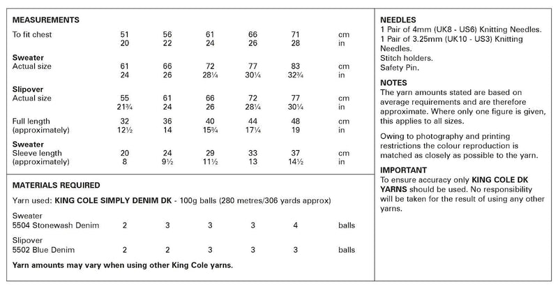 King Cole 6155 DK Children's Knitting Pattern - Sweater & Slipover (20-28in)