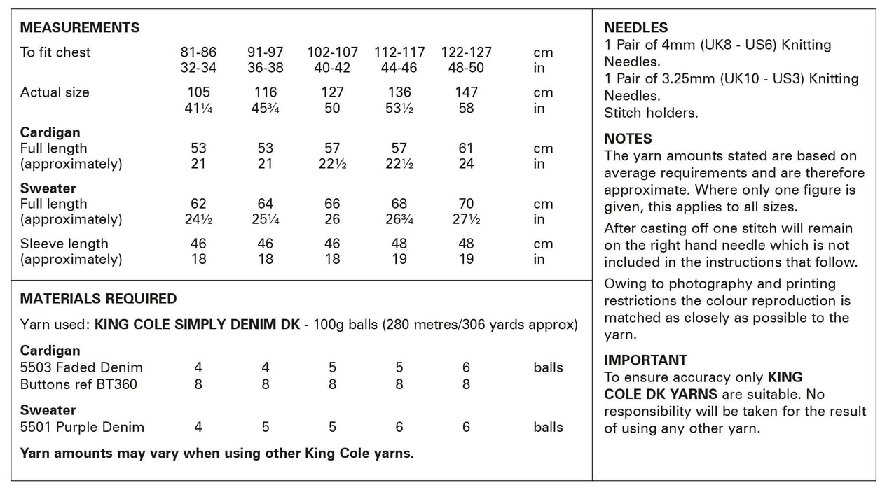 King Cole 6157 Double Knitting Pattern - Ladies DK Cardigan & Sweater