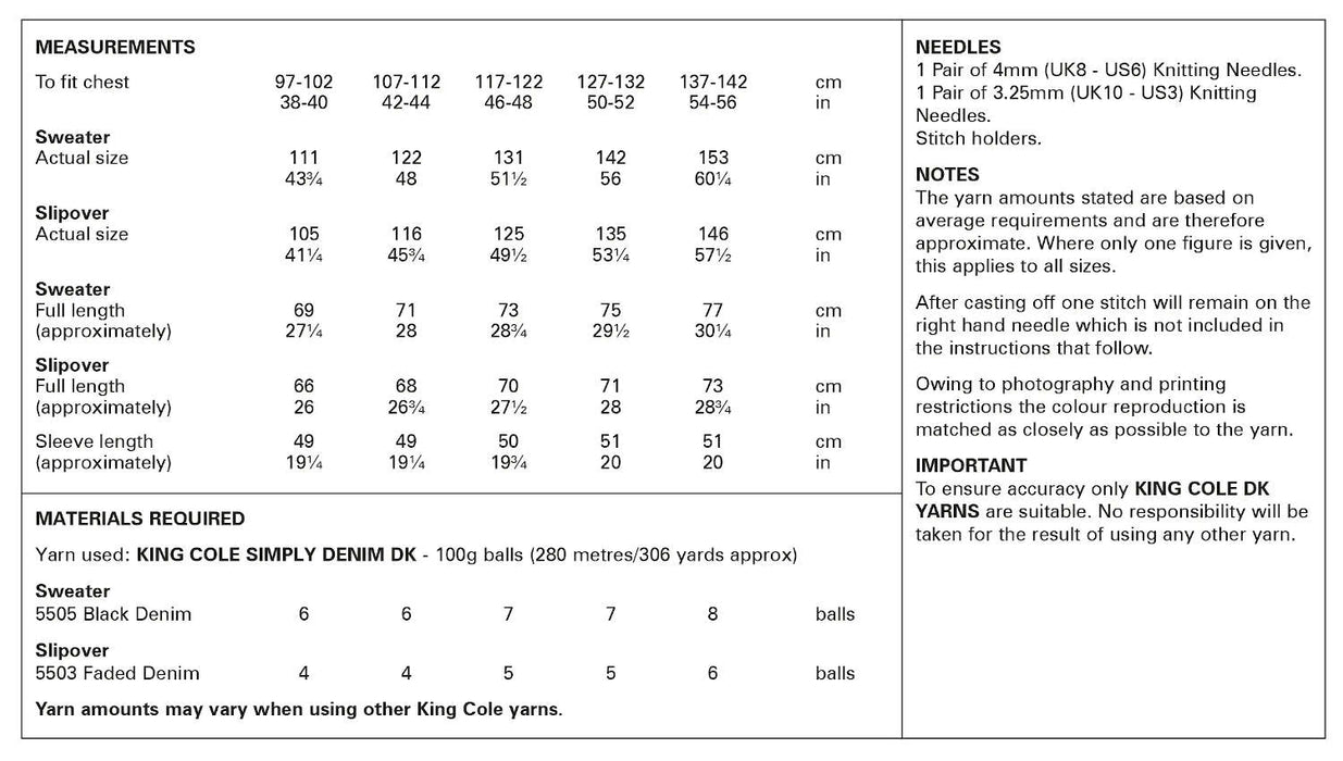 King Cole 6161 Double Knitting Pattern - Mens DK Slipover & Sweater