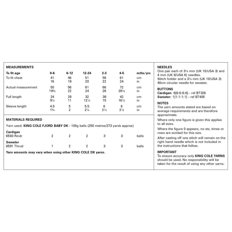 King Cole 6465 pattern requirements