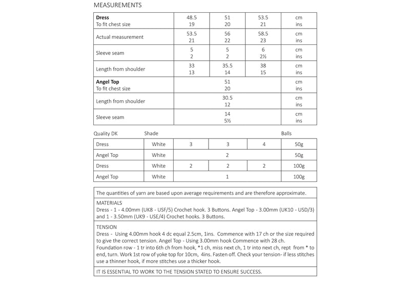 UKHKA 163 CROCHET Pattern – Baby Dress & Angel Top in DK (19–21 in)