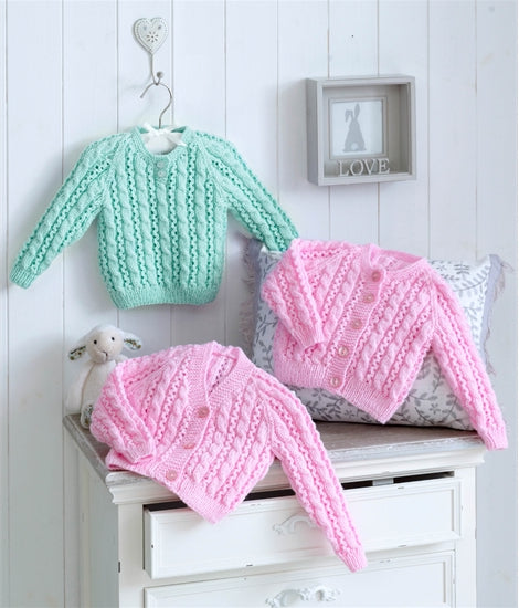 UKHKA 166 Double Knitting Pattern - DK Baby Cardigans & Sweater  (Prem to 2Yrs)