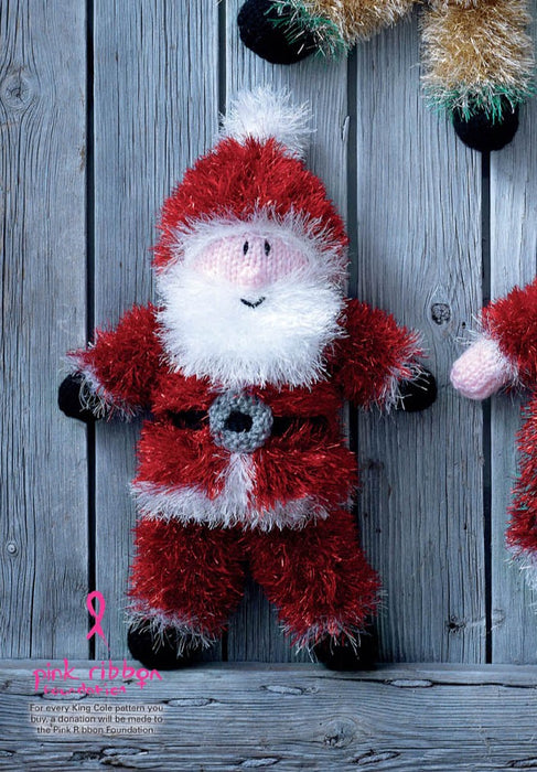 King Cole 9029 Christmas Toys Knitting Pattern - Easy Knit Santa, Mrs Claus & Elf using Tinsel Chunky