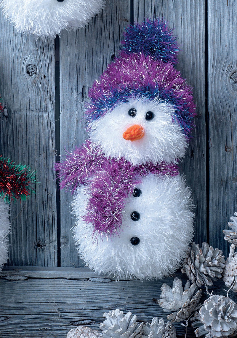 King Cole 9030 Christmas Knitting Pattern - Easy Knit Snowmen using Tinsel Chunky