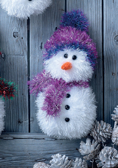 King Cole 9030 Christmas Knitting Pattern - Easy Knit Snowmen - Tinsel & DK Yarn