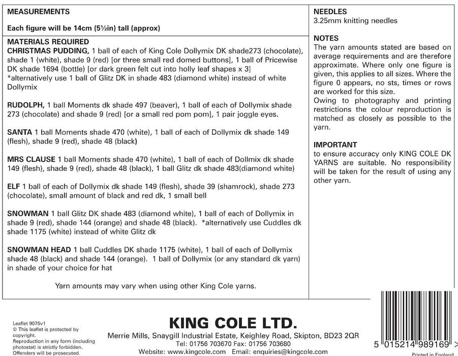 King Cole 9075 Christmas Knitting Pattern for Candy Cosies