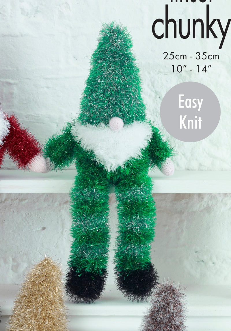 King Cole 9113 Christmas Knitting Pattern - Easy Knit Gnomes using Tinsel Chunky