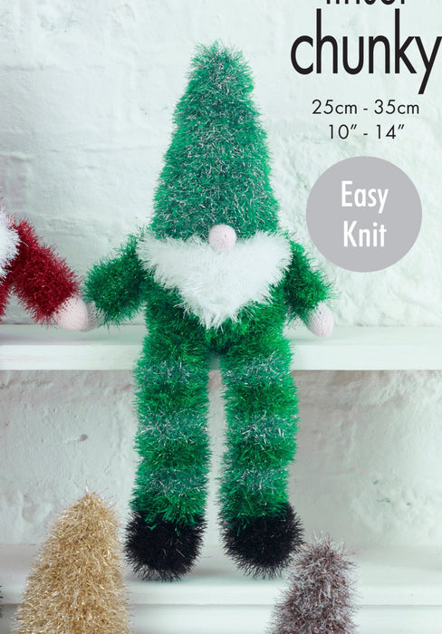 King Cole 9113 Christmas Knitting Pattern - Easy Knit Gnomes using Tinsel Chunky