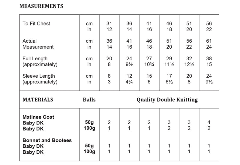 UKHKA 175 Double Knitting Pattern - DK Baby Matinee Coat, Bonnet & Bootees (12-22in)