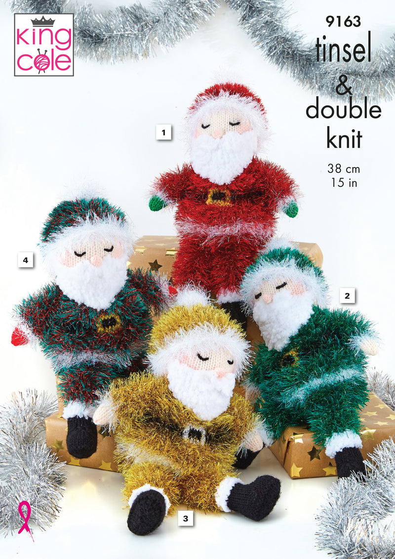 King Cole 9163 Christmas Knitting Pattern - Sleeping Santas using Tinsel Chunky
