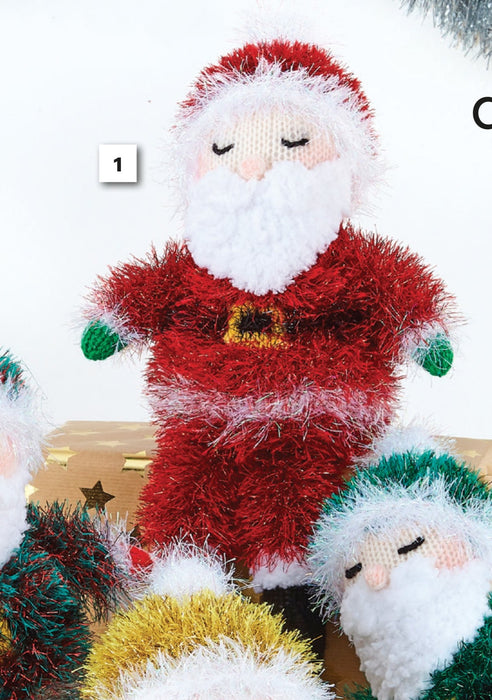 King Cole 9163 Christmas Knitting Pattern - Sleeping Santas - Tinsel & DK Yarn