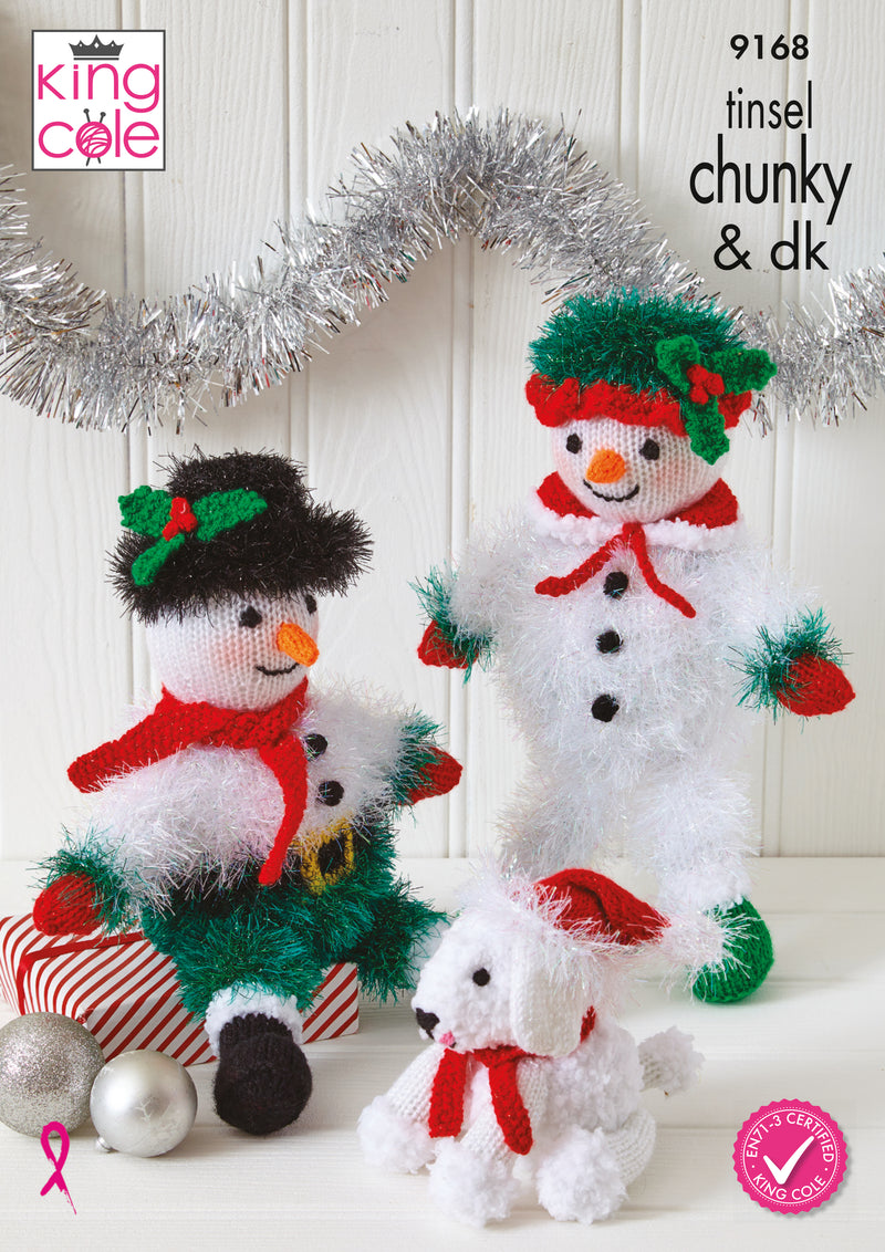 King Cole 9168 Christmas Knitting Pattern - Mr & Mrs Twinkle & Snowflake Toys