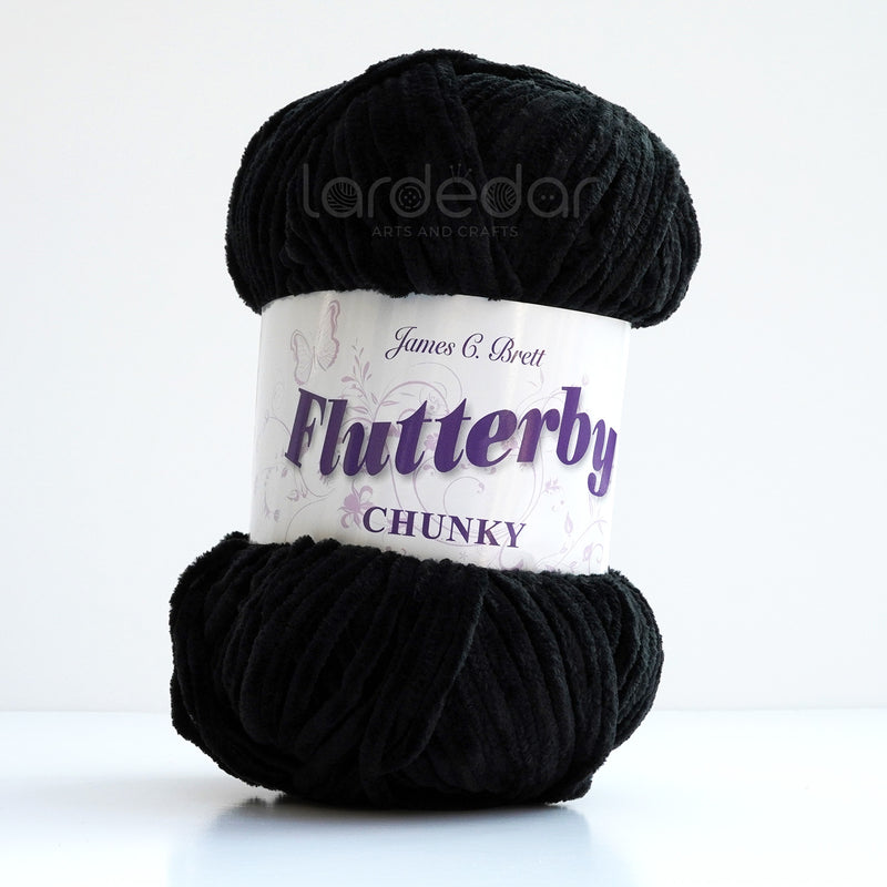 James C Brett Flutterby Chunky - B30 - Black - 100g Chenille Plush