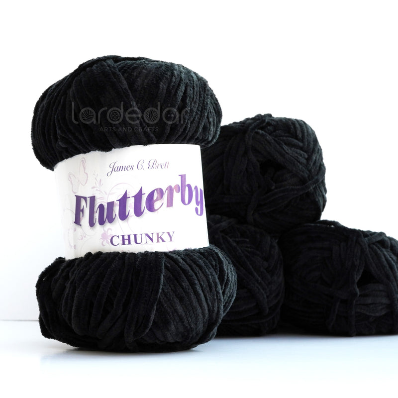 James C Brett Flutterby Chunky - B30 - Black - 100g Chenille Plush