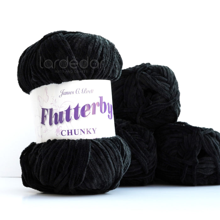 James C Brett Flutterby Chunky - B30 - Black - 100g Chenille Plush