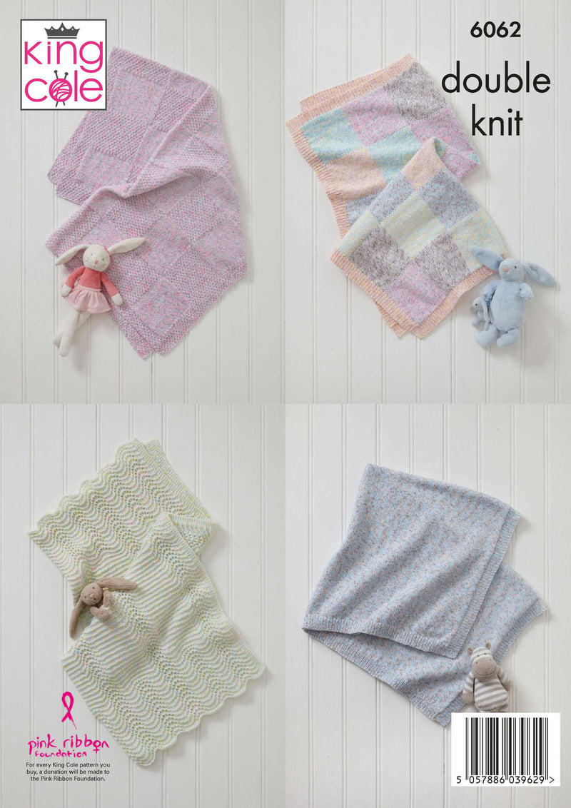 King Cole 6062 Double Knitting Pattern - DK Baby Blankets