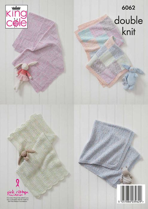 King Cole 6062 Double Knitting Pattern - DK Baby Blankets