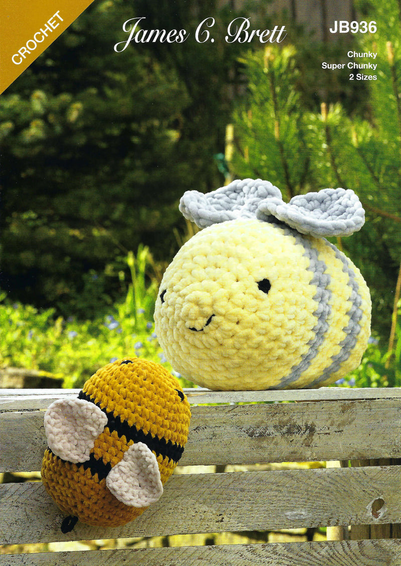James C Brett JB936 Flutterby Chunky CROCHET pattern - Bonnie & Brucie Bumble Bees