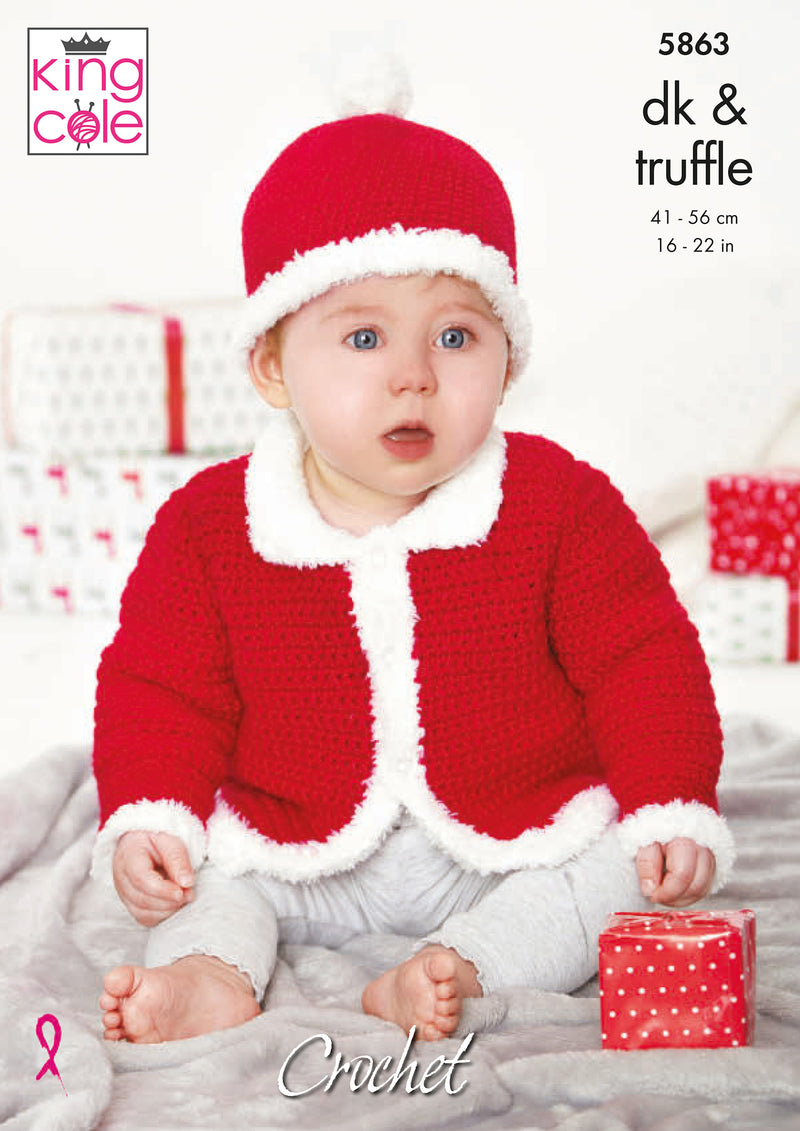King Cole 5863 CROCHET Pattern - DK Baby Christmas Santa DK Outfits (16-22in)