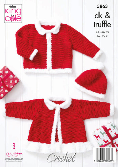 King Cole 5863 CROCHET Pattern - DK Baby Christmas Santa DK Outfits (16-22in)