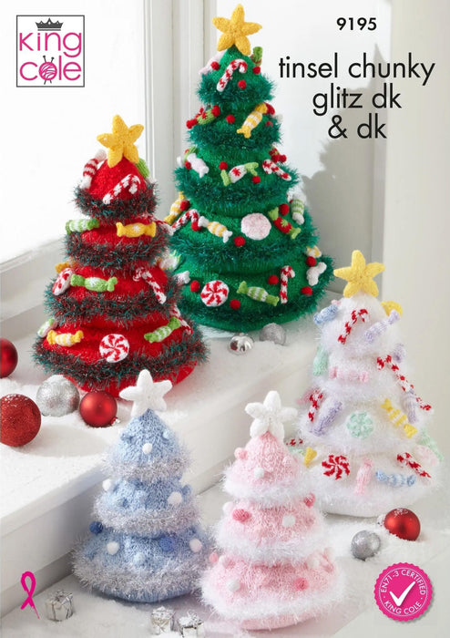 King Cole 9195 Christmas Knitting Pattern - Christmas Trees
