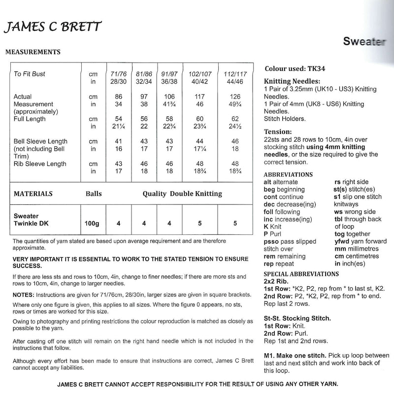 James C Brett JB570 Double Knitting Pattern for Ladies - Womens DK Sweater