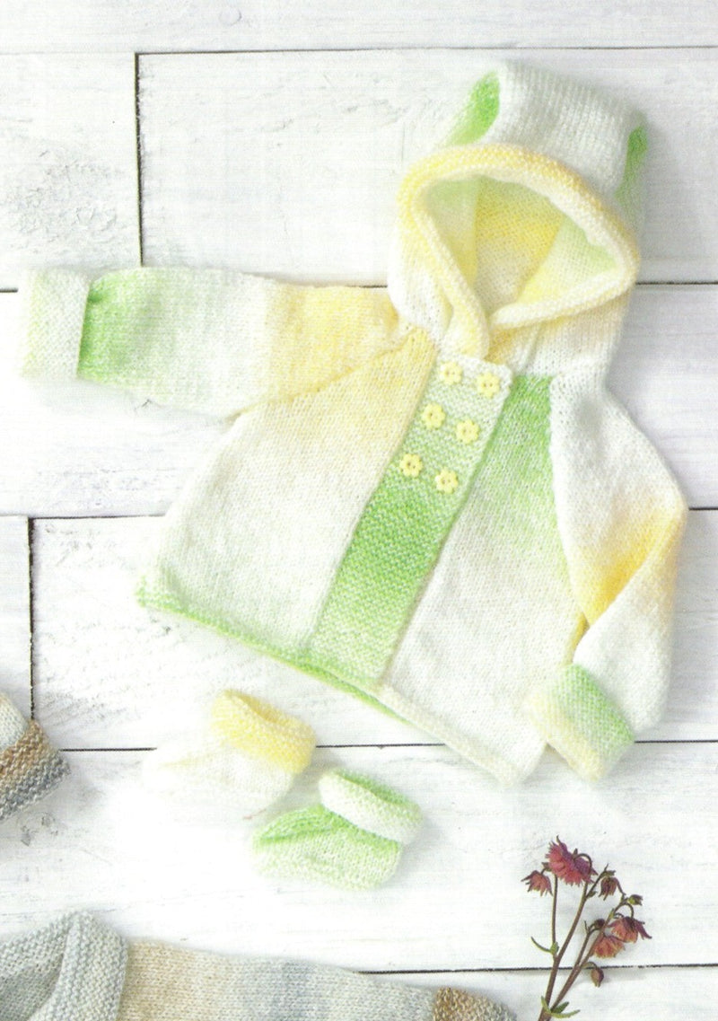 James C Brett JB690 Double Knitting Pattern - DK Baby Jackets with Collar and Hood, Hat and Bootees