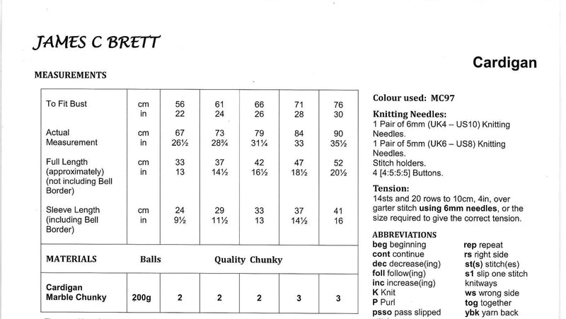 James C Brett JB700 Girls Chunky Cardigan Knitting Pattern (22-30in)