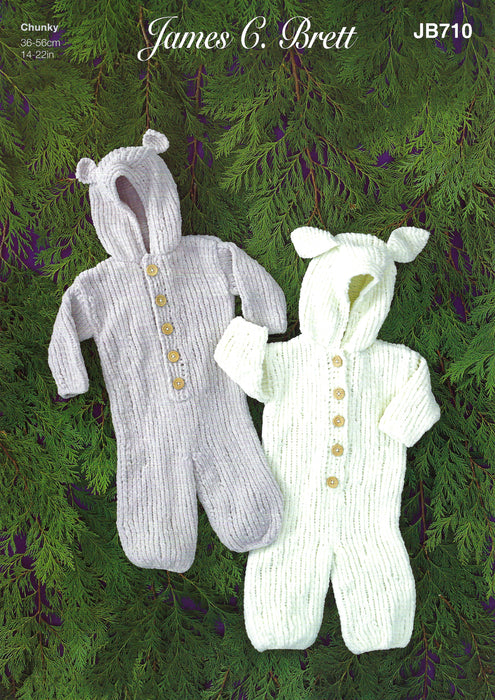James C Brett JB710 Flutterby Chunky Knitting Pattern - Baby Bear & Rabbit All In One Suit