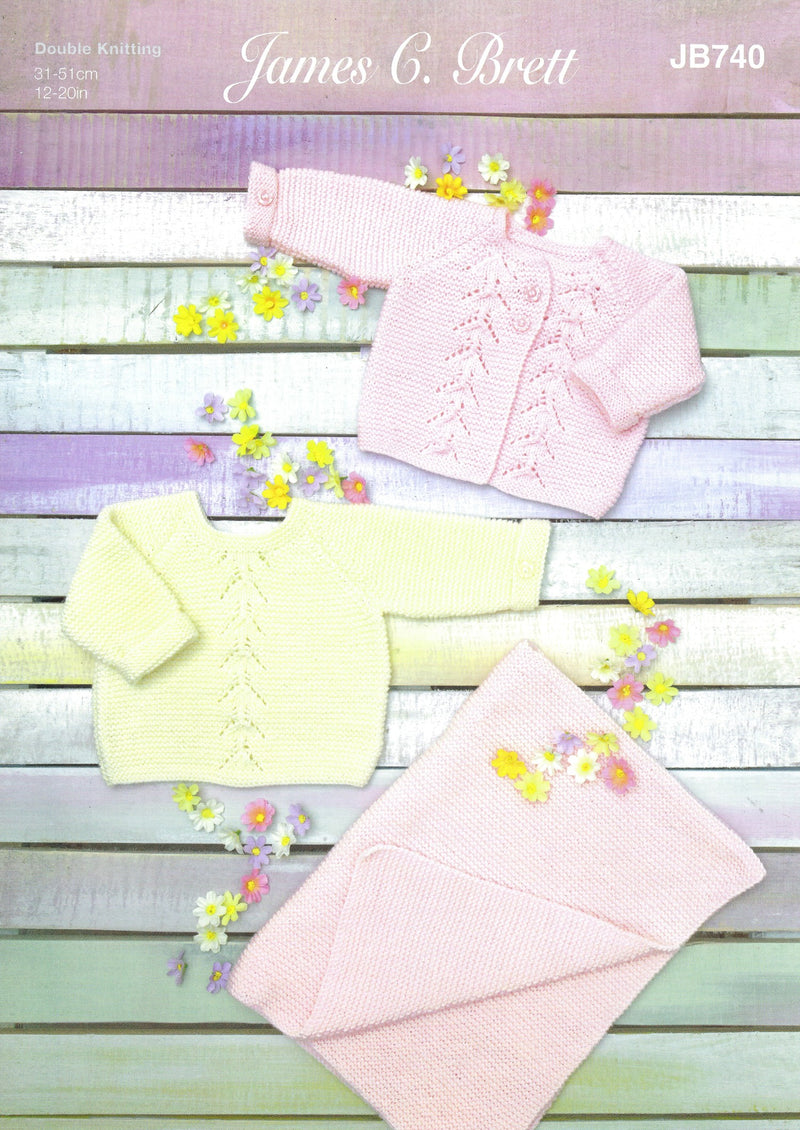 James C Brett DK JB740 - Baby Cardigan, Sweater & Blanket (12-20 in)