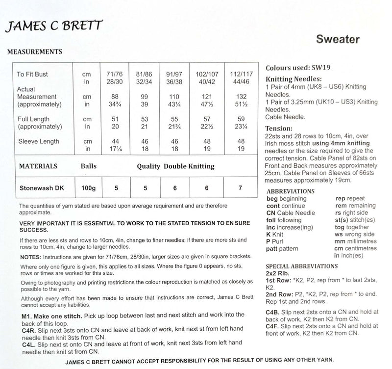 James C Brett JB773 Double Knitting Pattern - DK Ladies Sweater
