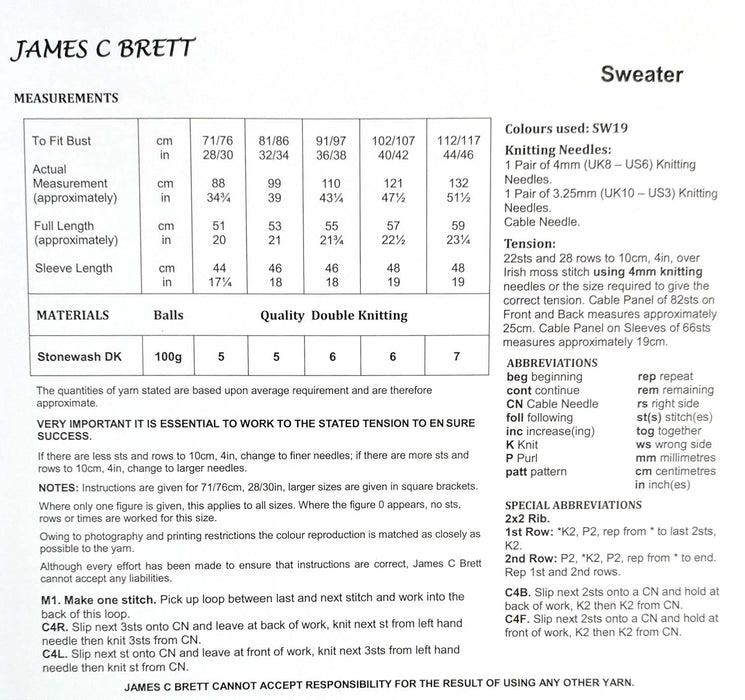 James C Brett JB773 Double Knitting Pattern - DK Ladies Sweater