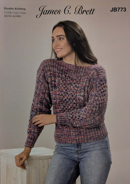 James C Brett JB773 Double Knitting Pattern - DK Ladies Sweater