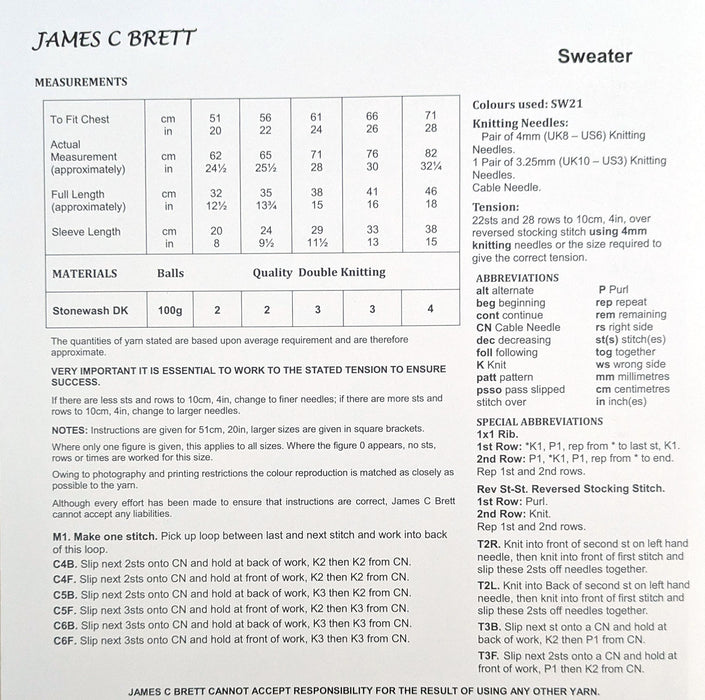 James C Brett JB776 Double Knitting Pattern - DK Childrens Sweater (20-28in)