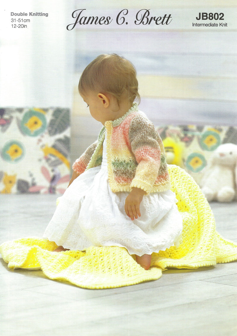 James C Brett JB802 Double Knitting Pattern - Baby Cardigan, Blanket & Hat DK