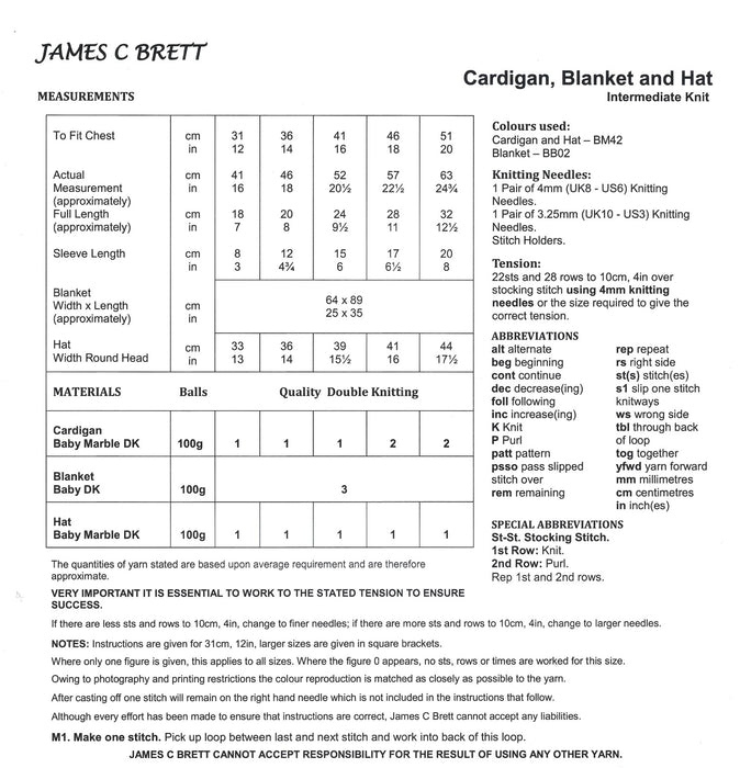 James C Brett JB802 Double Knitting Pattern - Baby Cardigan, Blanket & Hat DK