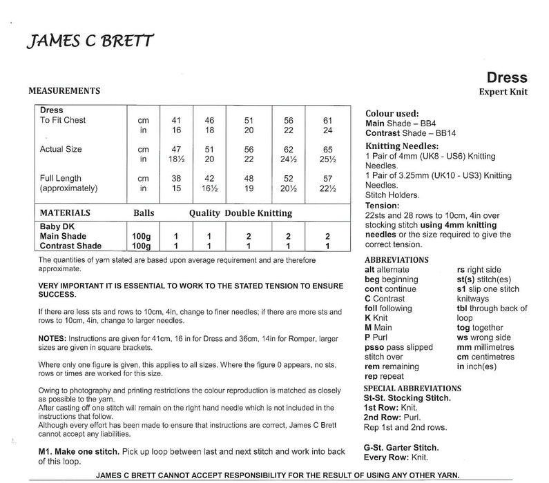 James C Brett JB869 Double Knitting Pattern - Expert Knit - Girls Sailor Dress DK