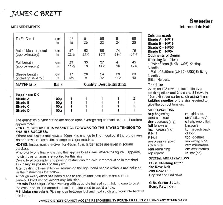 James C Brett JB896 Double Knitting Pattern for Children's Fire Engine Sweater (18-26in)