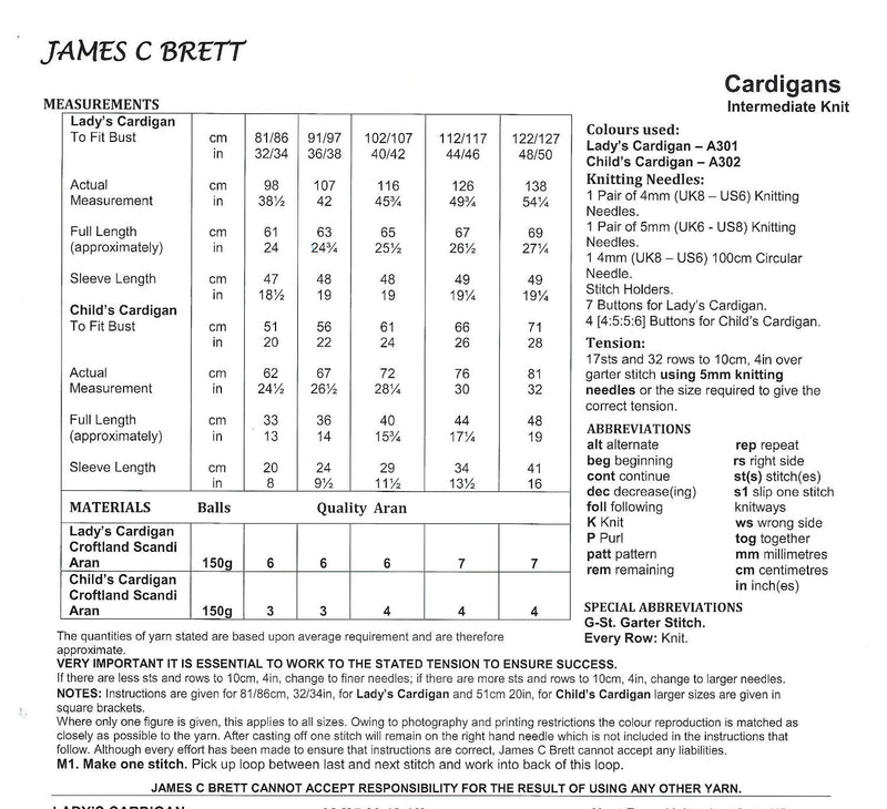 James C Brett JB918 Aran Knitting Pattern - Ladies Childrens Cardigan - Intermediate Knit (20-50in)