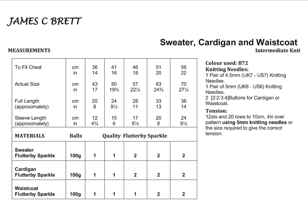 James C Brett JB948 Knitting Pattern - Baby Sweater, Cardigan & Waistcoat (14-22in)