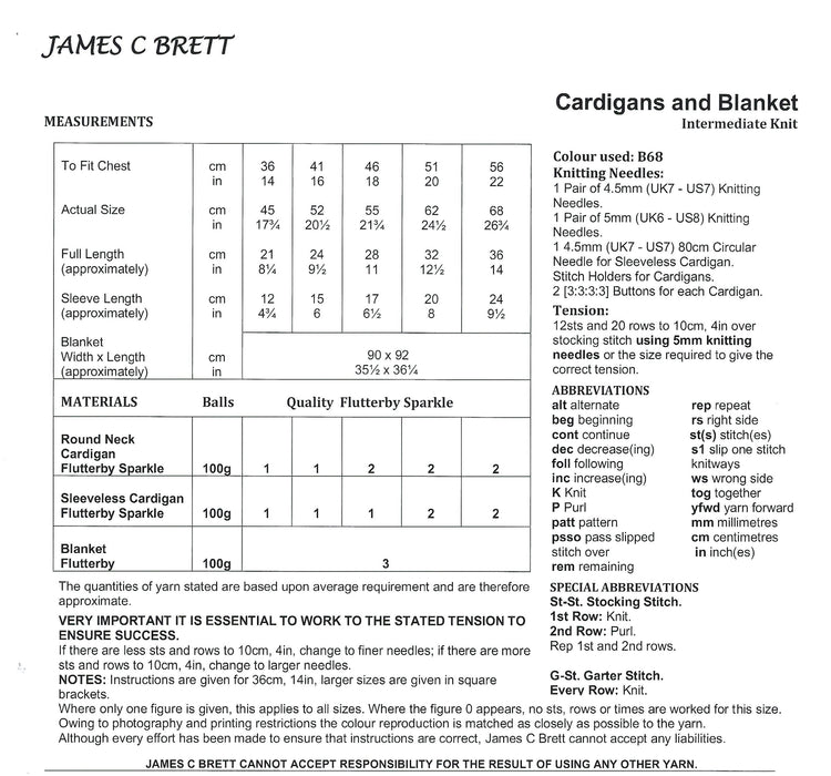 James C Brett JB949 Knitting Pattern - Baby Cardigans & Blanket (14-22in)