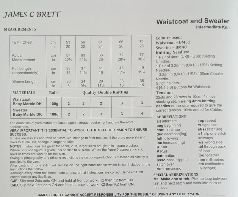 James C Brett JB971 Double Knitting Pattern - DK Waistcoat & Sweater for Children (20-28in) Intermediate
